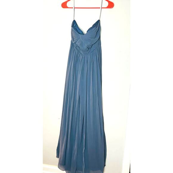 Jenny Yoo Women's Blue Strapless Sweetheart Neckline Chiffon Gown Size 6 - Picture 1 of 11